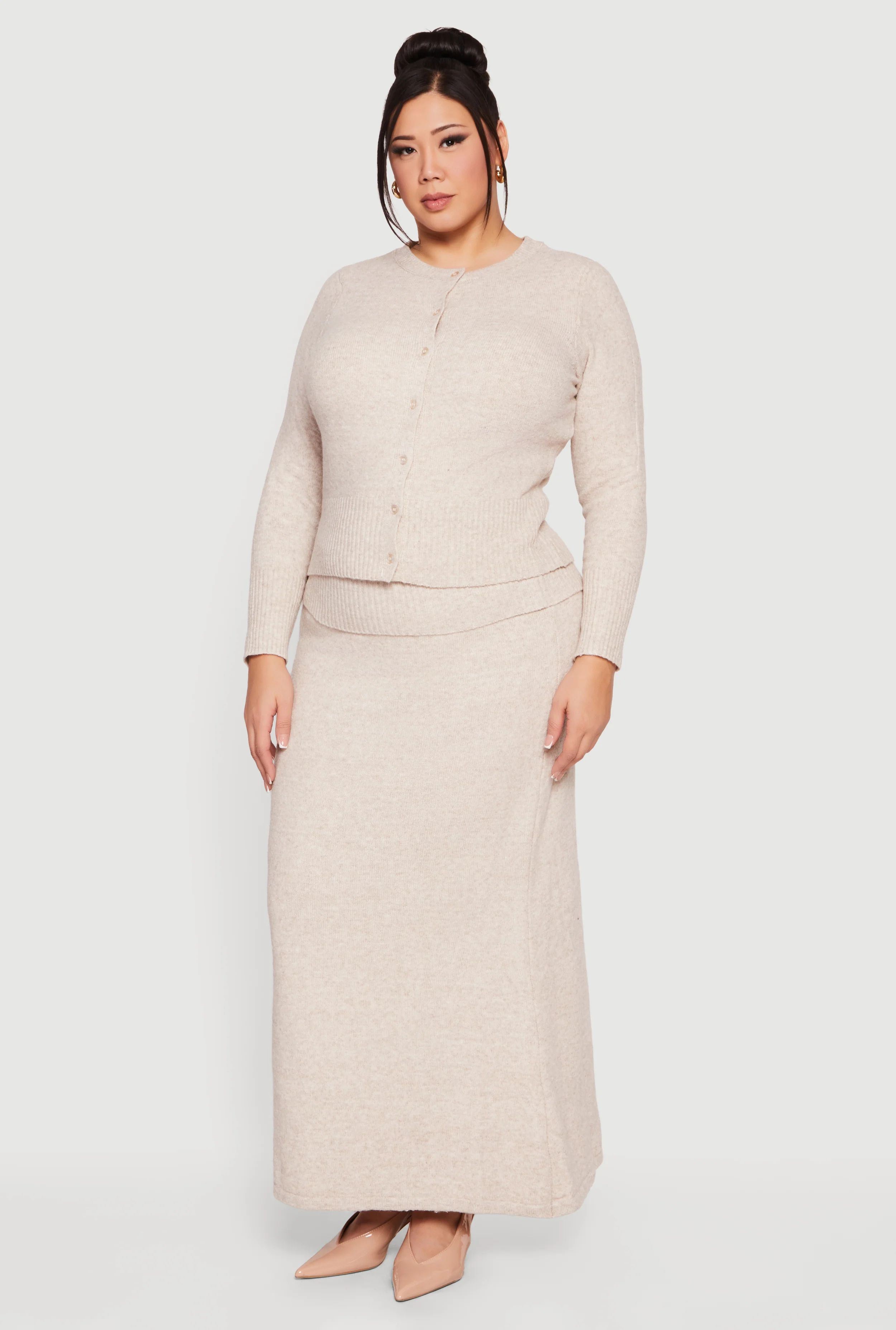 Plus Size Ribbed Knit Fold Over Maxi Skirt
