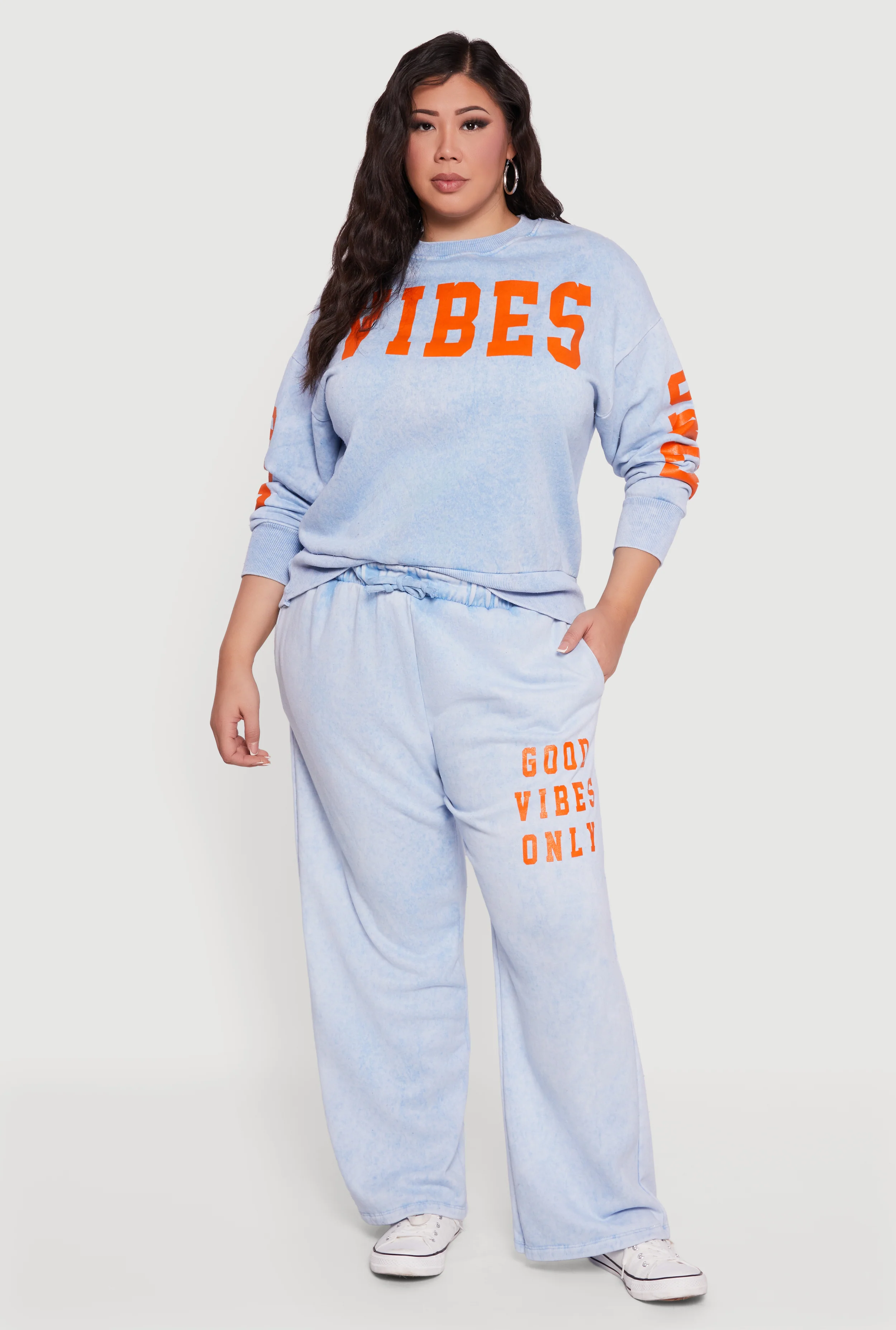 Plus Size Acid Wash Good Vibes Only Graphic Sweatpants