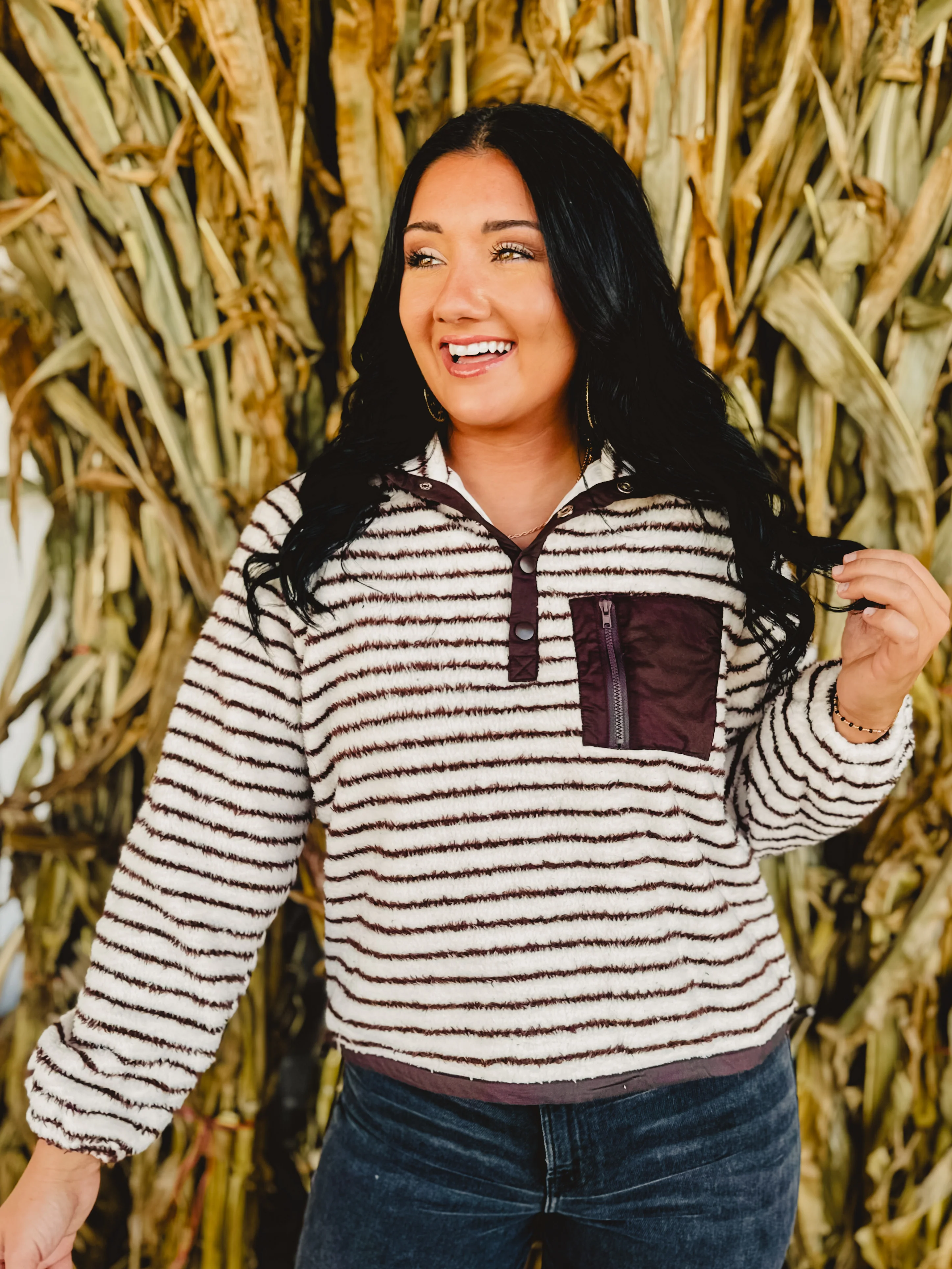 Snap Button Pullover - Cream/Mocha