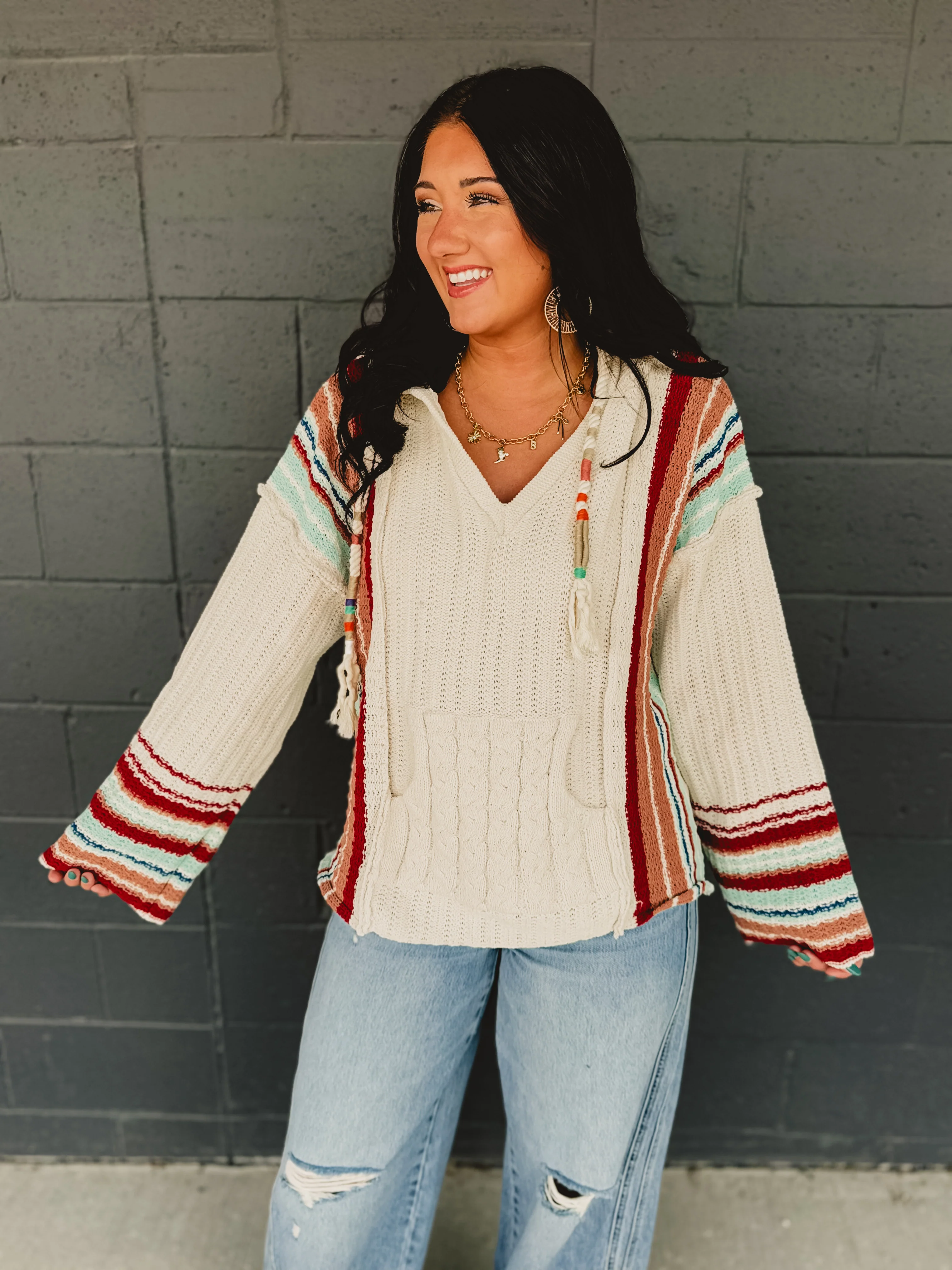 Pocket Hoodie Sweater - Cream
