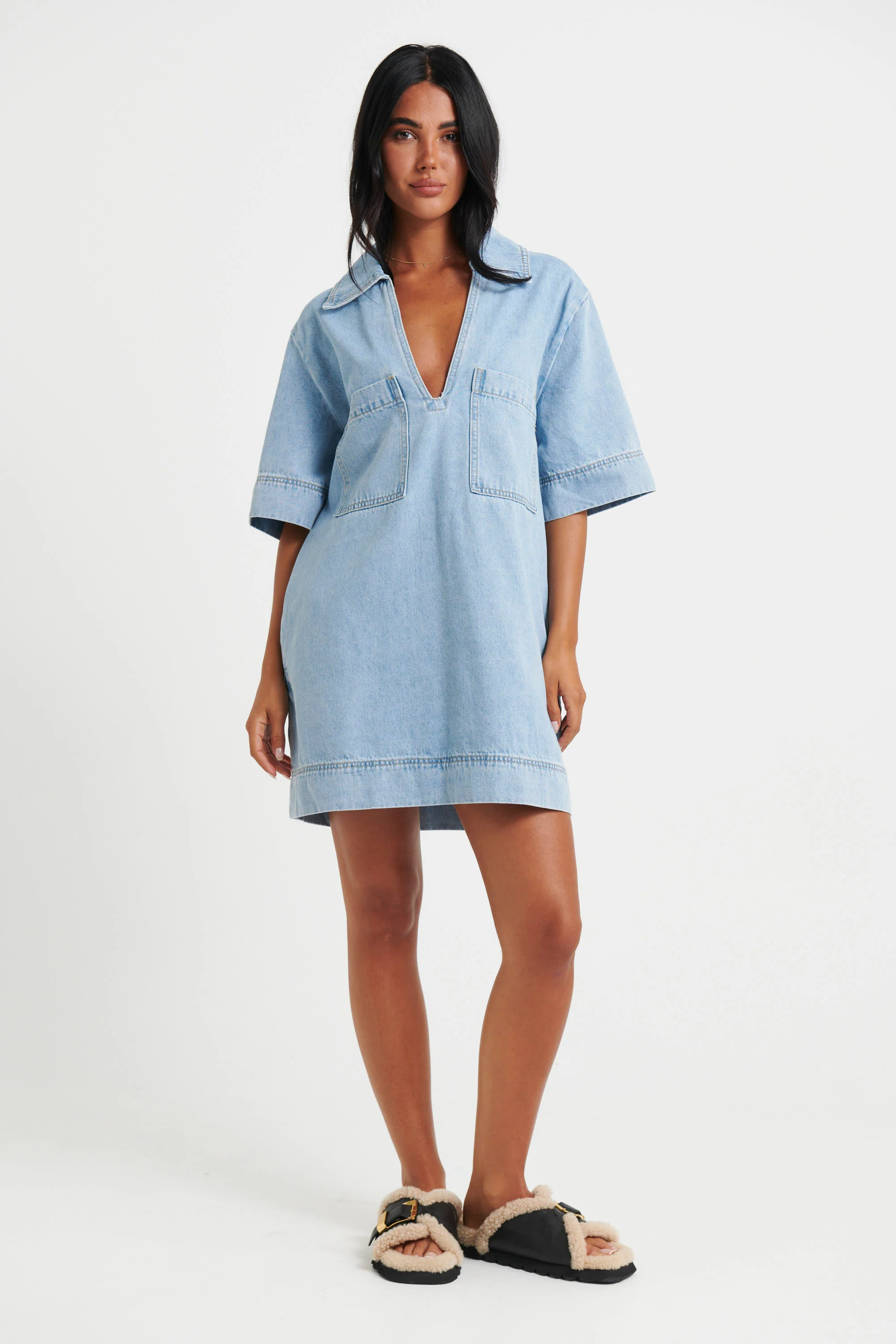 Mini Denim Dress Sky Blue