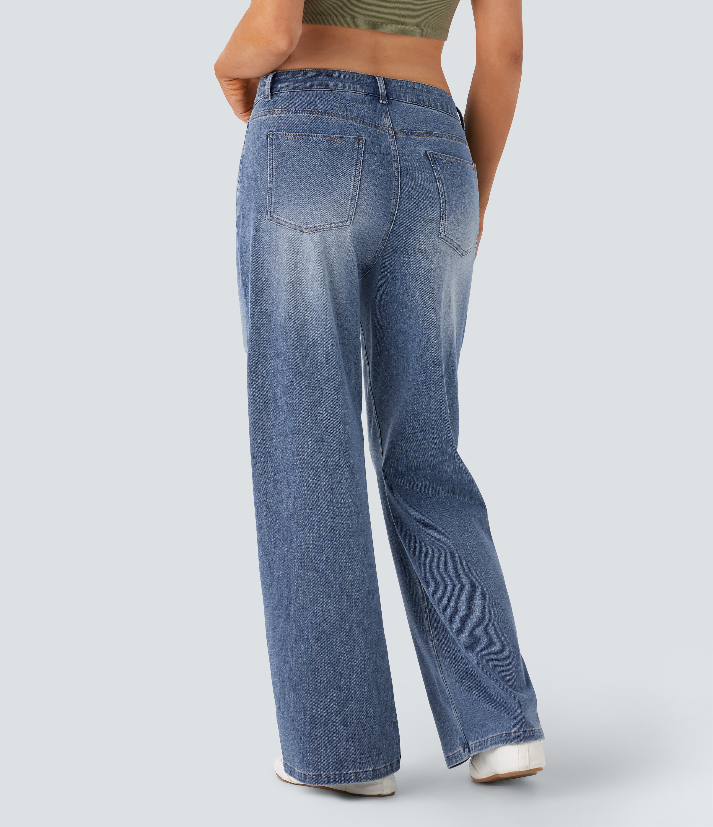 Mid Rise Ripped Washed Casual Baggy Jeans With Pockets