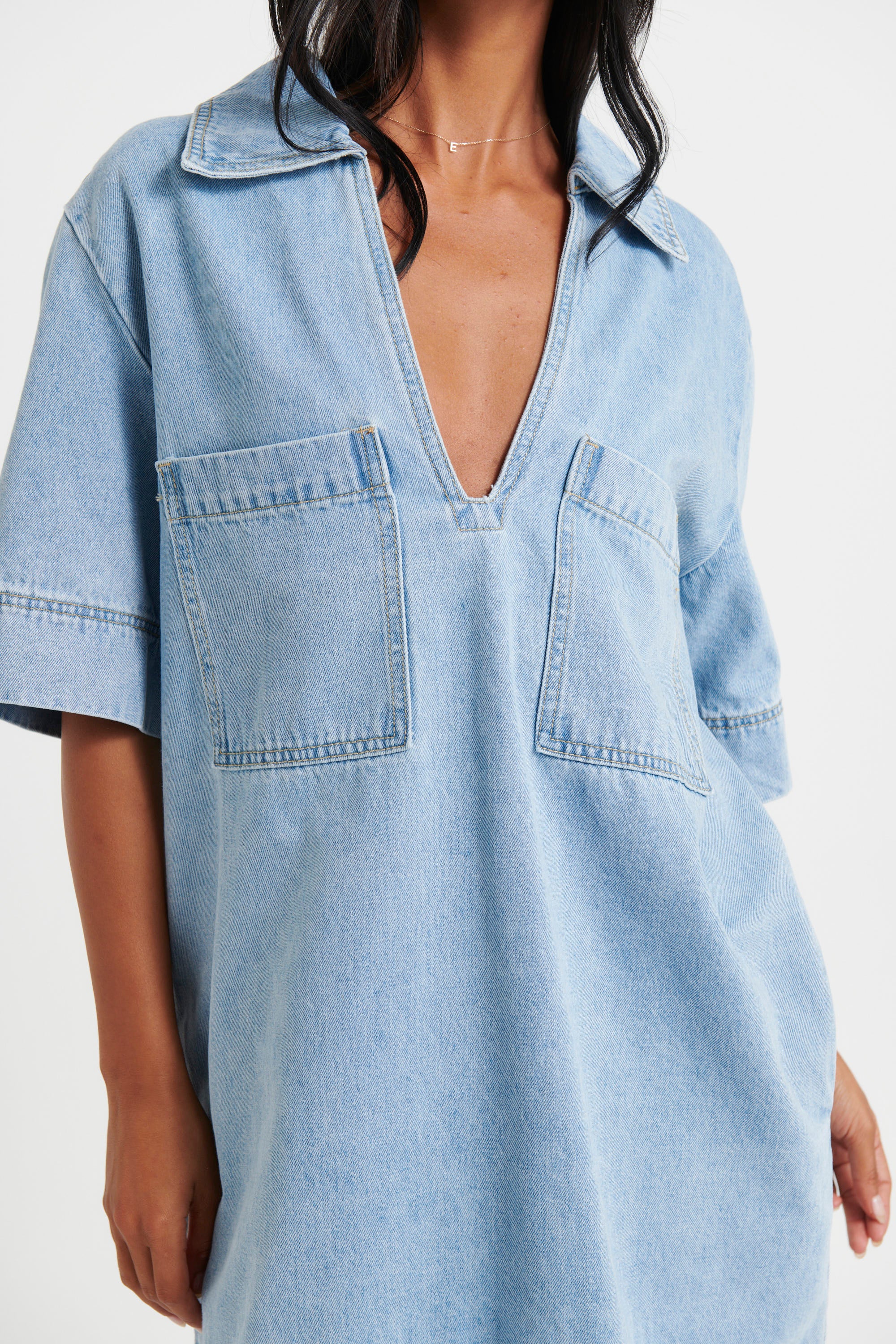 Mini Denim Dress Sky Blue