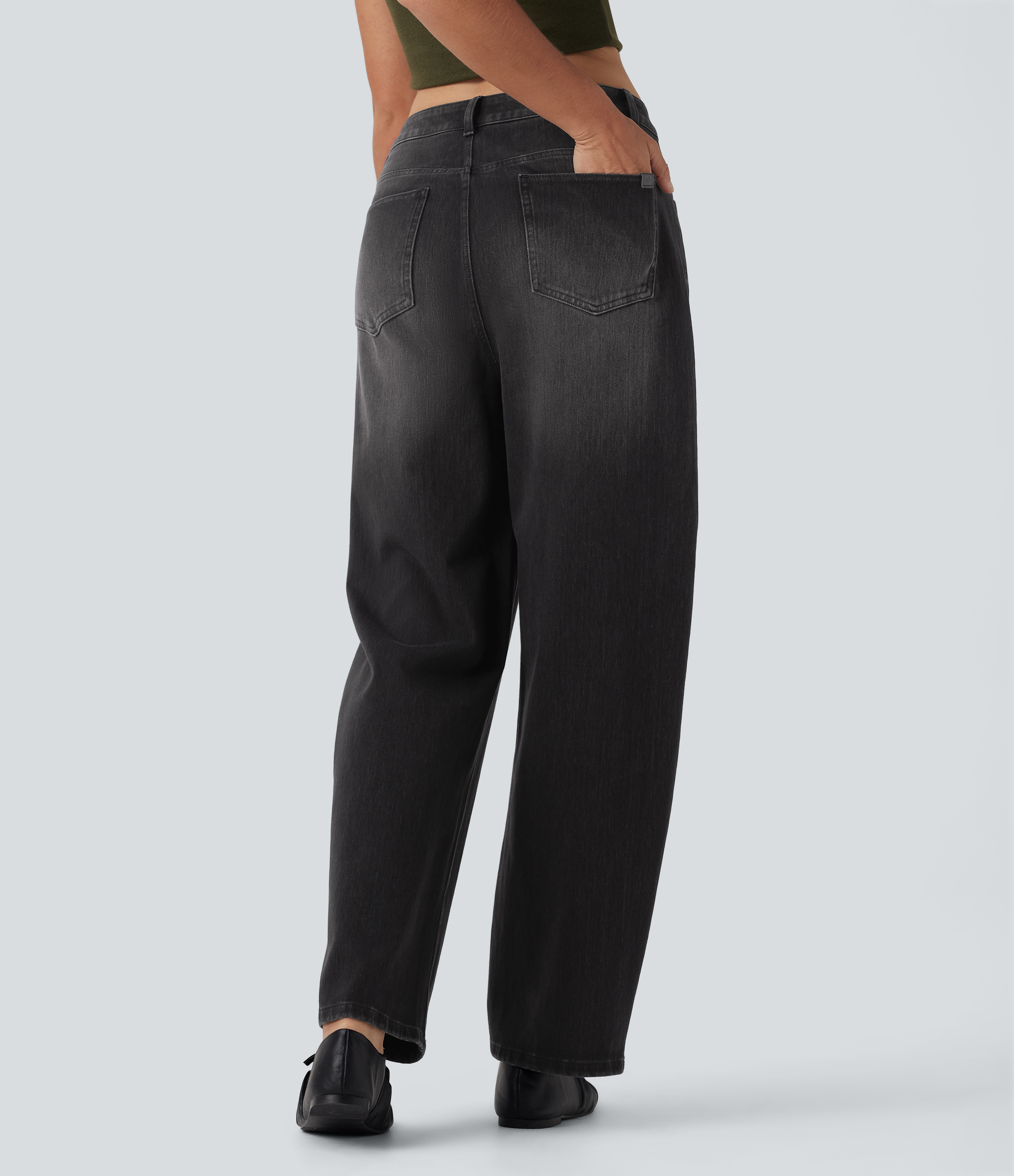 High Waisted Washed Casual Barrel Leg Jeans with Pockets
