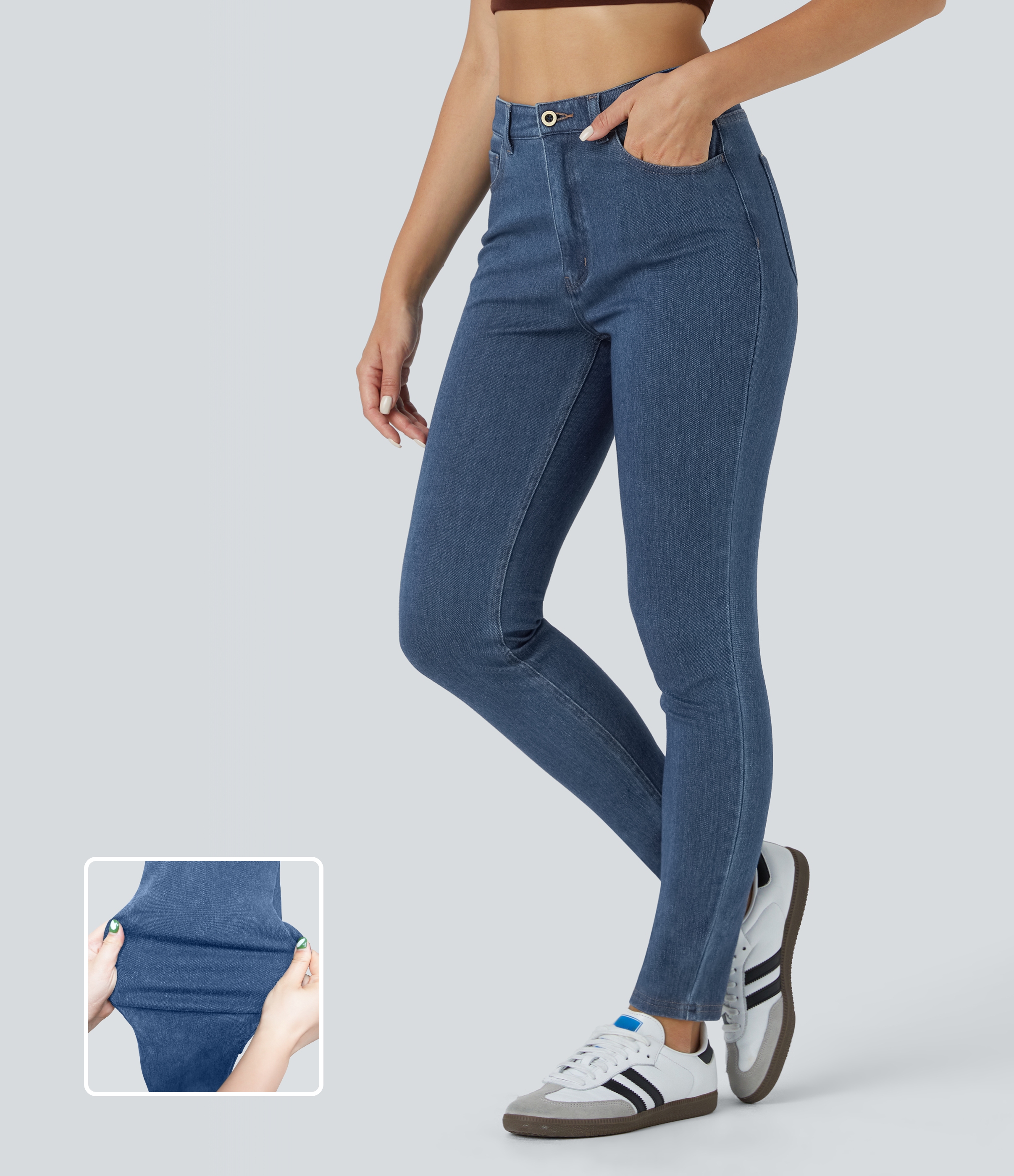 High Waisted Zipper Pockets Casual Jeans