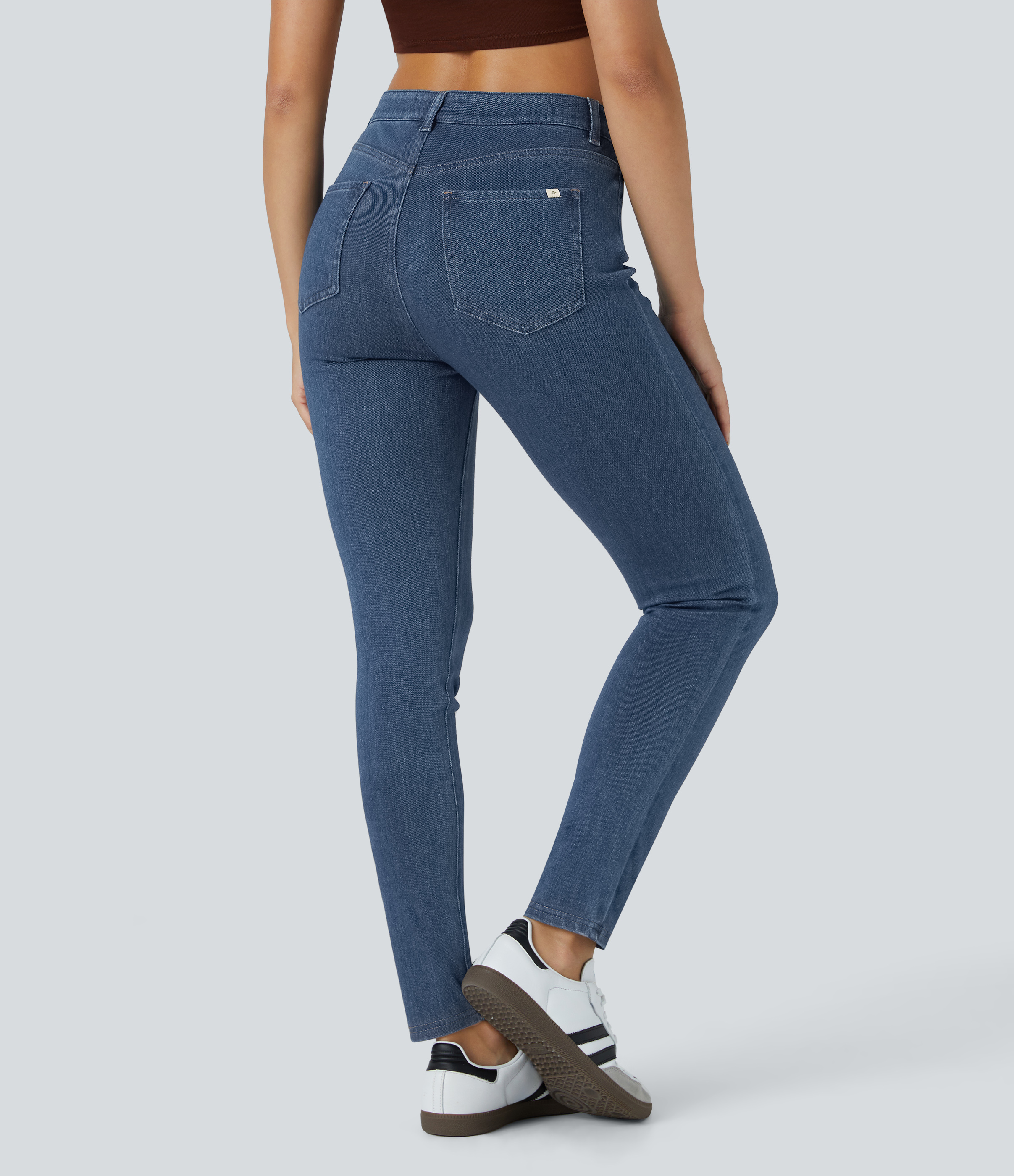 High Waisted Zipper Pockets Casual Jeans